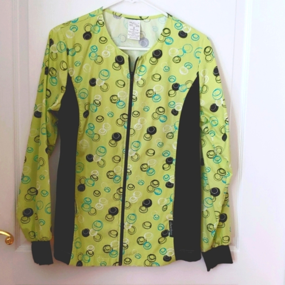 Cherokee Flex Sides Swirl Pattern Nursing Medical Scrub Jacket. Small